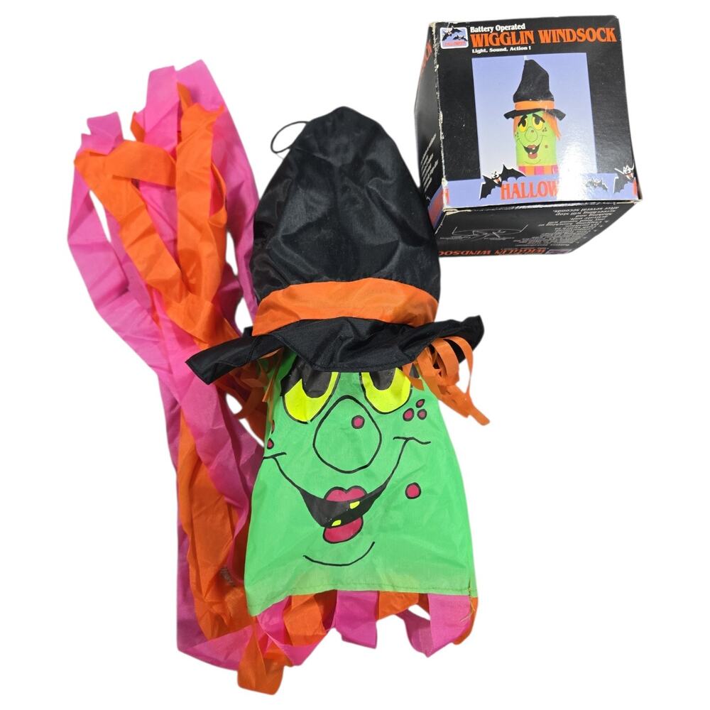 Vintage 1990s Halloween Wigglin Windsock Witch Face Retro Nostalgia WORKS TESTED
